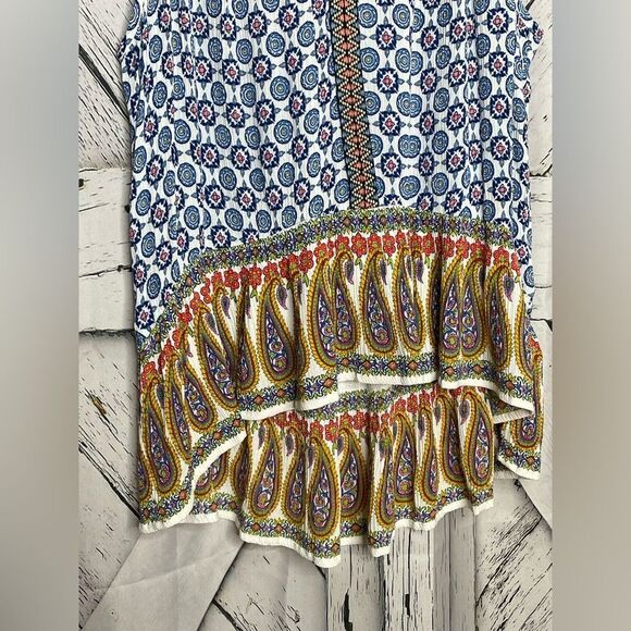 Patrons of Peace Floral Embroidered High Low Ruffle Hem Sleeveless Blouse M - Picture 5 of 7